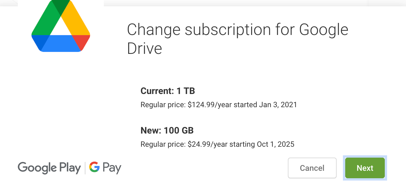 Downgrade Google One [Change Subscription Plans]
