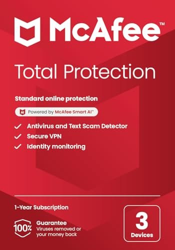 Mcafee Total Protection 3-Device 2025 Ready |Security Software Includes Antivirus, Secure Vpn, Password Manager, Identity Monitoring | Key Card