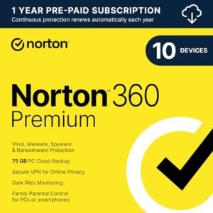 Norton 360 Premium 2025, Antivirus Software for 10 Devices With Auto Renewal - Includes Vpn, Pc Cloud Backup & Dark Web Monitoring [Key Card]