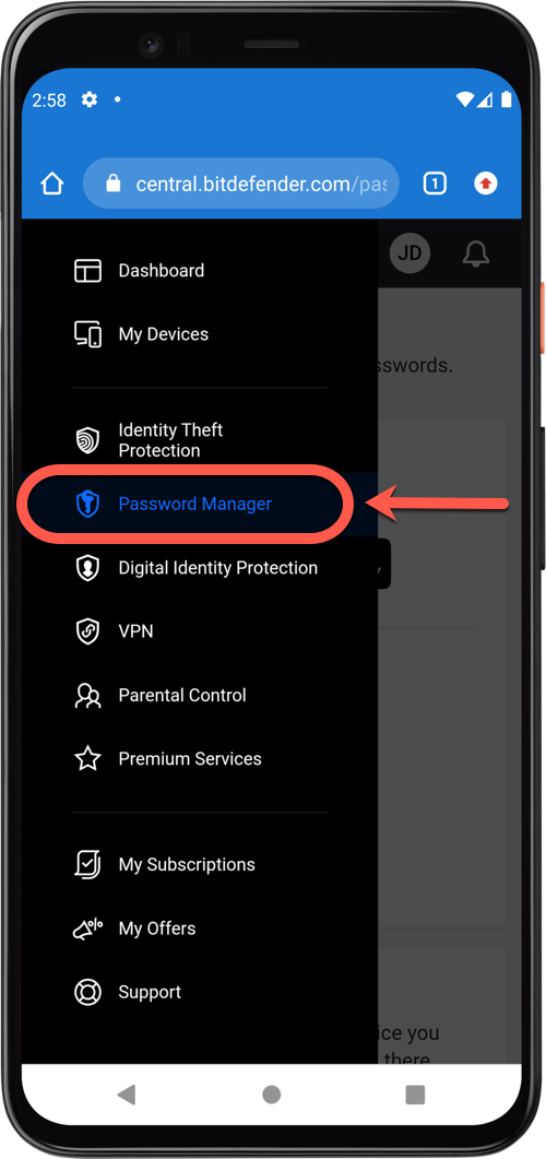 Password Manager in Android Phone